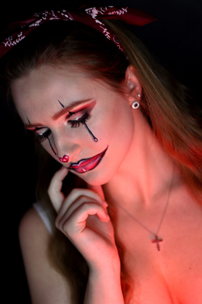 Female model Marina Krivonossova poses for a make-up themed photoshoot.